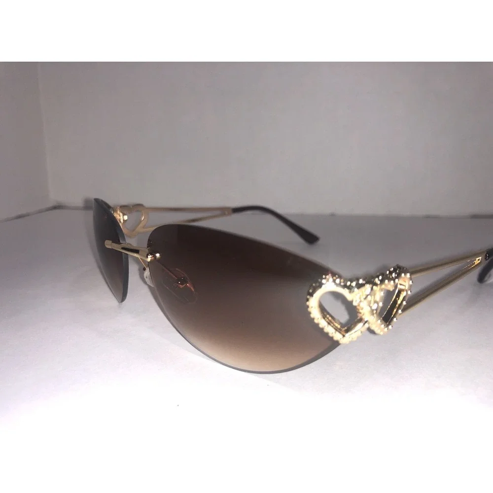 Unbranded Women's Gold Connected Hearts Fashion‎ Sunglasses with Case